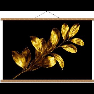 Schoolplaat – Goud Blad op Zwarte Achtergrond - 90x60cm Foto op Textielposter (Wanddecoratie op Schoolplaat)
