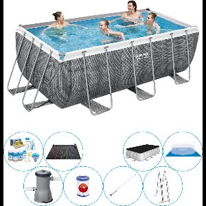 Power Steel Rechthoek Rattan 412x201x122 cm - Zwembad Combinatie Deal