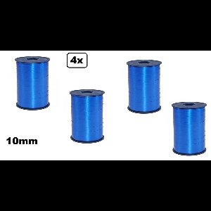 4x Krullint blauw 10mmx250meter - Vernieuwd, nu met folie beschermlaag om de rol | merk Cotton blue |krullint | decoratie| thema feest| versiering