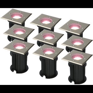 9x Hoftronic Smart - Ramsay grondspot voor buiten - LED - RVS - Besturing via app - WiFi - Bluetooth - Dimbaar - Waterdicht - Slimme verlichting - 5.5 Watt - 400 lumen - 230V - RGBWW - Verwisselbare GU10 - werkt met alle smart assistenten
