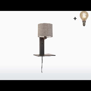 Wandlamp met boekenplank - ANDES - Bamboe/Linnen - Zwart