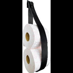 Luxe Leren toiletrolhouder - Zwart - Reserverolhouder - 100% Volnerfleer - hangend - zonder boren - WC Rol Houder - Closetrolhouder