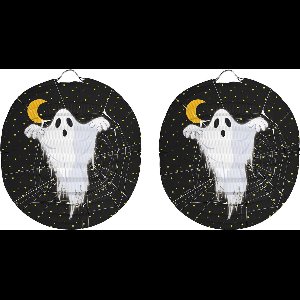 3x stuks ronde lampion 22 cm spook zwart - Halloween trick or treat lampionnen versiering - Bollampion