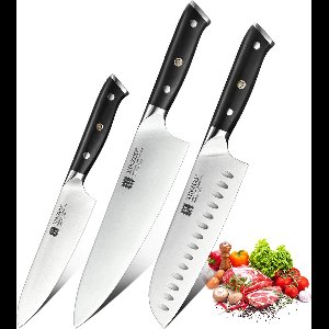 Xinzuo set van 3 messen | Koksmes + Santokumes + Groentemes | B13S Series | gemaakt van hoogwaardig Duits RVS | Ebbenhouten handvaten | Duurzaam en vlijmscherp