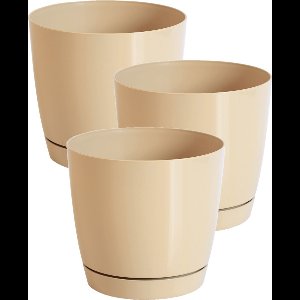 Set van 3x stuks plantenpotten/bloempotten kunststof rond glanzend mat goud dia 15.5 x hoogte 14 cm voor binnen/buiten