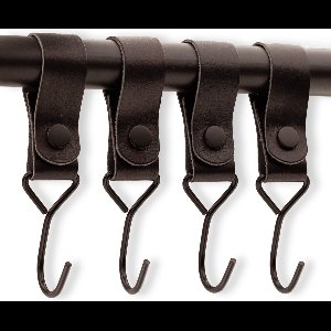 Brute Strength - Multifunctionele Haak Met Lederen Lus - Zwart - 4 stuks - Kapstokhaak - Kampeerhaak - Leer - Ophanghaken - Handdoekhaakjes