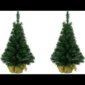 Everlands Imperial pine mini kerstboom - 2x - groen - H35 cm - in zak - kunstboom - kunt miniboompje - kerstboompje