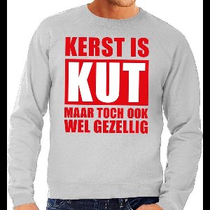 Bellatio Decorations Foute Kersttrui - Kerst is kut - grijs - heren - sweater - kantoor - lange mouwen - kersttruien XL