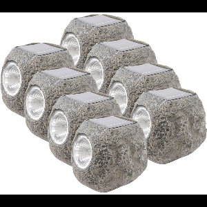 Lumineo Buiten spot solar verlichting - 8x - steen - LED - 10 x 12 cm