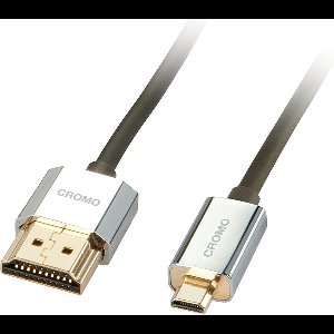 LINDY HDMI Aansluitkabel HDMI-A stekker, HDMI-micro-D stekker 1.00 m Grijs 41681 High Speed HDMI met ethernet, OFC-kabe