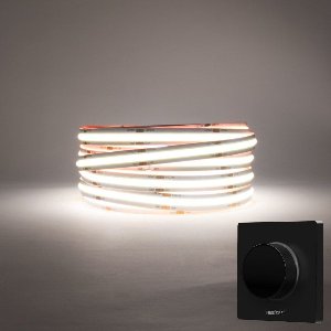 LED Strip Egaal (zonder puntjes) - 5 Meter - Met Afstandsbediening - 4000k - Neutraal Wit - 24V - 480LED/m - Met Draadloze wanddimmer(Zwart)