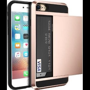 Geschikt voor iPhone SE (2022) / (2020) / 7 / 8 hybrid case hoesje met ruimte voor 2 pasjes - rosé goud