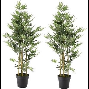 2x Groene bamboe kunstplant 125 cm in zwarte plastic pot - Kamerplant kunstplanten/nepplanten