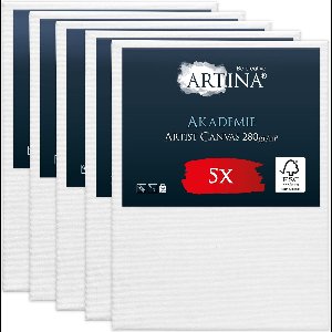 Artina Akademie – Set van 5 Schilderdoeken Canvas 18x24 cm – Spieraam van FSC® Hout – Wit Canvas 100% Katoen – 280 g/m138
