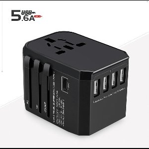 TravelVolt - Reisstekker - Universele Wereldstekker met USB-C en 4 USB Poorten - 2000 Watt Internationale Universeel Reisstekker voor 200+ landen - Ideaal voor Amerika, Engeland, Australië, Italië en meer - Stijlvol Zwart