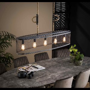 LM-Collection Audrey Hanglamp - 125x31x150cm - E27 - Grijs - Metaal/Jute - hanglampen eetkamer, hanglamp zwart, hanglampen woonkamer, hanglamp slaapkamer, hanglamp kinderkamer, hanglamp rotan, hanglamp hout, hanglamp industrieel