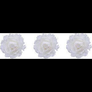 4x stuks decoratie bloemen wit met veertjes op clip 11 cm - Decoratiebloemen/kerstboomversiering/kerstversiering