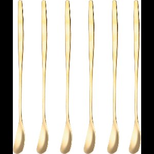 House of Husk Latte Macchiato Lepels Set - Lange Theelepels - Koffielepels - Longdrinklepels - Barlepel - RVS - 6 Stuks - 17CM - Goud