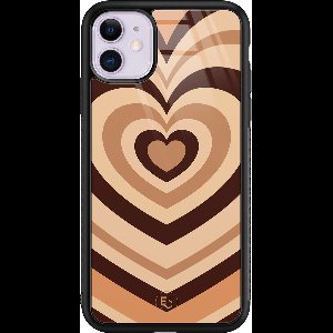 Hoesje geschikt voor iPhone 11 - Hart bruin - Luxe Hard Case - Print - Bruin - ELLECHIQ