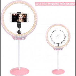 Zomei ringlamp set 10,5 inch – fotostudio - Tiktok lamp - ringlicht– make-uplicht – instagram - met telefoonhouder