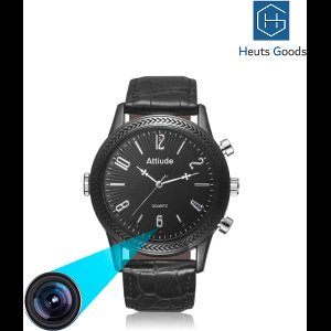 Heuts Goods - Spy Camera Horloge - Verborgen Camera - Spy Camera - Spy Watch - Met LUXE Opbergdoos - 32GB SD kaart - FULL HD 1080P - Nederlandse Handleiding - Zwart Leren