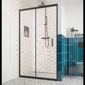 Saqu Sturdy Douchedeur - Schuifdeur met Omkeerbare Draairichting 140x200 cm - Antikalk - Mat Zwart - Veiligheidsglas