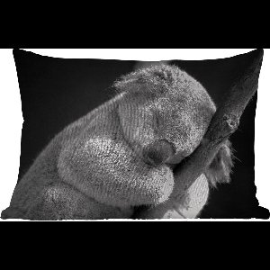 Buitenkussens - Tuin - Slapende koala op zwarte achtergrond in zwart-wit - 50x30 cm