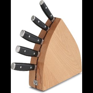 Yaxell Ran Messenset – 6-delig – Beukenhouten Messenblok met 5 Messen – 69 Lagen Damaststaal – VG10 Staal – 61 HRC – Canvas-Micarta Heft