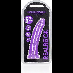 REALROCK - 6 inch - dildo - zuignap - ribbels - glow in the dark - paars