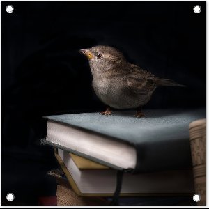 Tuinposters Vogel - Boeken - Portret - 50x50 cm - Tuindoek - Buitenposter