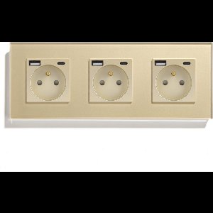 SmartinHuis - Standaard - Drievoudig stopcontact - Penaarde - met USB A + C - Goud