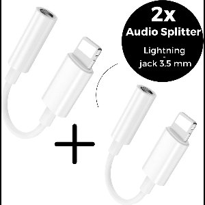 2x Audio Splitter - Lightning naar 3.5 mm Jack - Hoogwaardige Audio Jack Splitter - Geschikt Voor iPhone en iPad - Wit - WiseQ