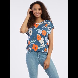Ragwear dames shirt - shirt dames - Grateen - petrol print - korte mouwen - maat M