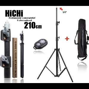 Camerastatief 210Cm hoog inclusief Draagtas Bluetooth Afstandsbediening, Telefoonhouder, 360° Mini Bal Head en GoPro-Adapter - Lichtstandaard - licht statief opvouwbaar HiCHi®