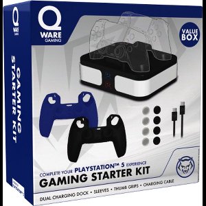 Qware Gaming - PS5 Bundel - Fast - Charger - Oplader - Silicone Grips - Laadkabel - Thumbgrips - Starterkit - Charging station - Charger - Dual Controller - LED Indicatie - Dual Charging - Docking station - PS5