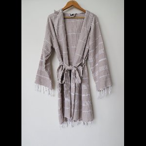 Aquatolia - Kadyanda -Badjas katoen met capuchon ochtendjas - Hamam Sauna Badjas - S*M - Beige