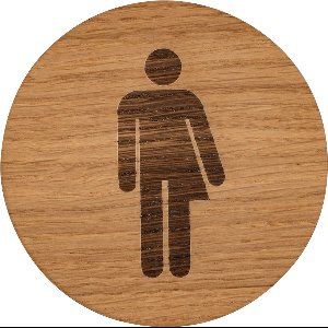 Wc bordje – Genderneutraal – Rond – Hout – 10 x 10 cm – Toilet bordje – Deurbord – Zelfklevend