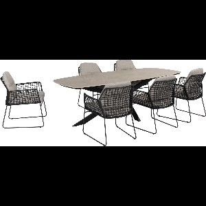 Rhodos Prado dining tuinset 240x105xH75 cm 7 delig antraciet met keramisch deens ovaal blad Taste 4SO