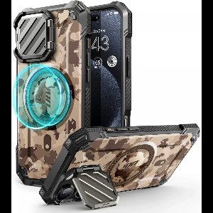 SUPCASE UB Pro MagXT Hoesje Geschikt voor Apple iPhone 16 Pro Max - Back Cover met Camera Protector Kickstand - Compatibel met MagSafe - Extra Camera Bescherming - Camo Bruin