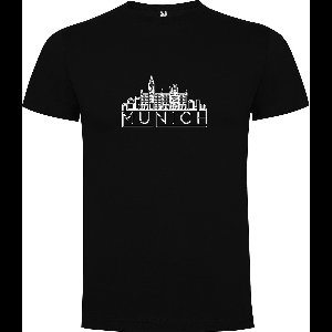 Zwart T-Shirt met “ Skyline Munich - Munchen – Vakantiegevoel – Strak – Modern “ Print Full Color Maat L