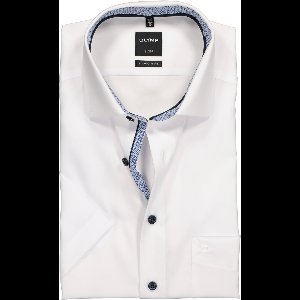 OLYMP Luxor modern fit overhemd - korte mouw - wit (blauw contrast) - Strijkvrij - Boordmaat: 46