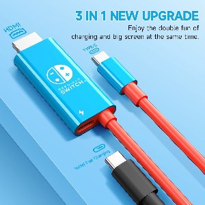 JINGDU USB type C naar HDMI-kabel voor Nintendo Switch/OLED, 3-in-1 High Speed 4K USB-C naar HDMI, ondersteunt TV/Steam Deck/laptop/pc, 2 m, rood en blauw
