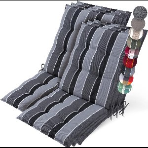 Beautissu Sun-NL – Set van 6 Premium Lage Rugleuning Kussen 100x50 cm - UV-bestendig & 8cm Dik Kussen Tuinstoelkussen Antislip Bevestigingsbanden – Stevige Stof Antraciet Gestreept