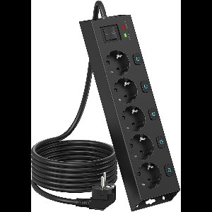 StayPowered Stekkerdoos - Bespaar Energie met Individueel Schakelbare Stopcontacten - 5 Stopcontacten - Overspanningsbeveiliging - 2M Kabel - Wandmontage Mogelijk - Max. 3680W/16A - Zwart - Levering Sneller dan Aangegeven!