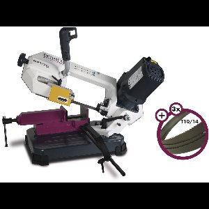 Draagbare metaalbandzaag 0-45° zaagcapaciteit rond 105 mm 0,85 kW 230V met 3 extra lintzagen Optisaw SP11V PACK