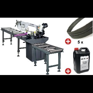 Metaalbandzaag 0-60° zaagcapaciteit rond 225 mm 1,5 kW 230V incl. 2 rollenbanen 1M-2M 5 lintzagen 1 bus koelmelk Optisaw S275NV PACK 2