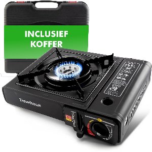 Travelhawk Camping kooktoestel - gastoestel camping 1 pit - Draagbaar Gasfornuis - 2200 Watt - Inclusief Draagkoffer