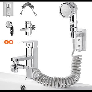 JGS ® Douchekop, handdoucheset extern, douchekop voor wastafel, douchekop met slang en standaard, 3 straalsoorten, badkamerinstallaties voor het wassen van haren, reinigen van de wastafel en bidet
