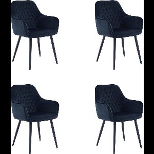 Colenis® - Set Van 4 - Beverly Eetkamerstoel - Zwart - Velvet - Met armleuning