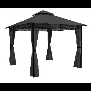 Luxe Paviljoen 3x3m | Tuinpaviljoen Antraciet | Zonder Schroeven Opzetten | 100% Waterdicht PVC gecoat 270g/m² | Met Zijwanden | Partytent / Overkapping / Tuintent | Façil